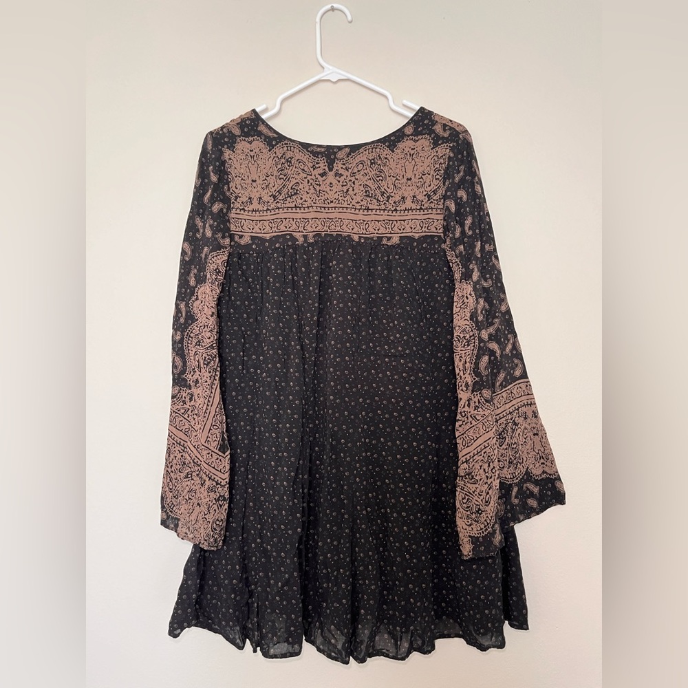 Free People Black and Gold Long Sleeve Dress